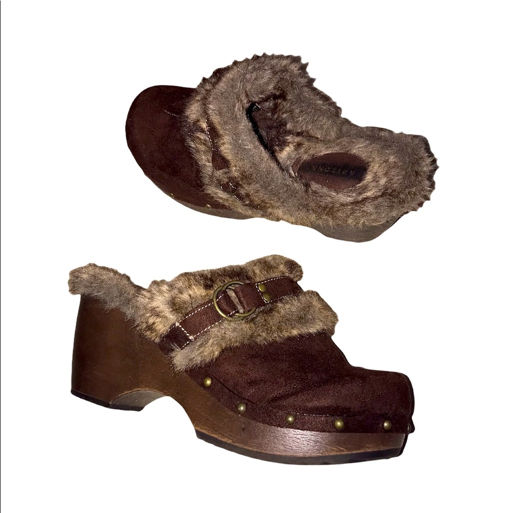 Arizona Jean Company Brown Fur Trim Mules Size 8